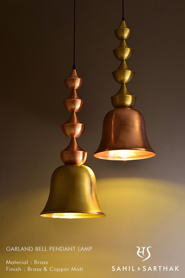 Brass bell pendant deals light